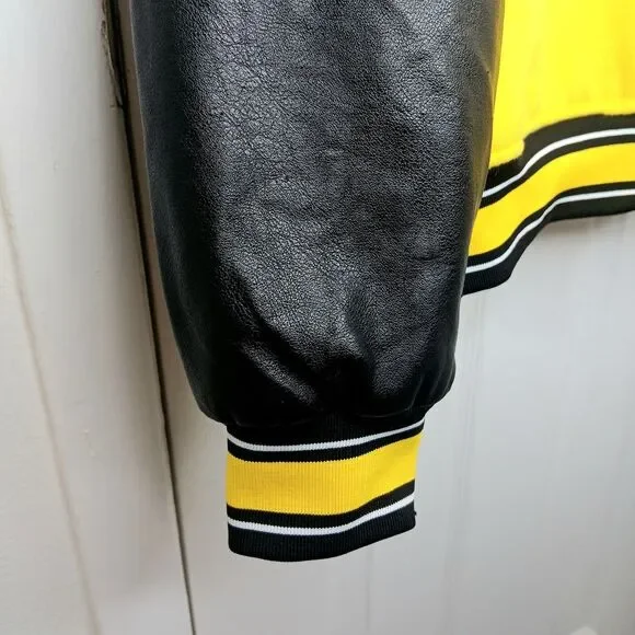 AZALEA WANG Women’s Yellow Black Varsity Bomber Jacket Large Retro Bold NWT - Picture 7 of 10